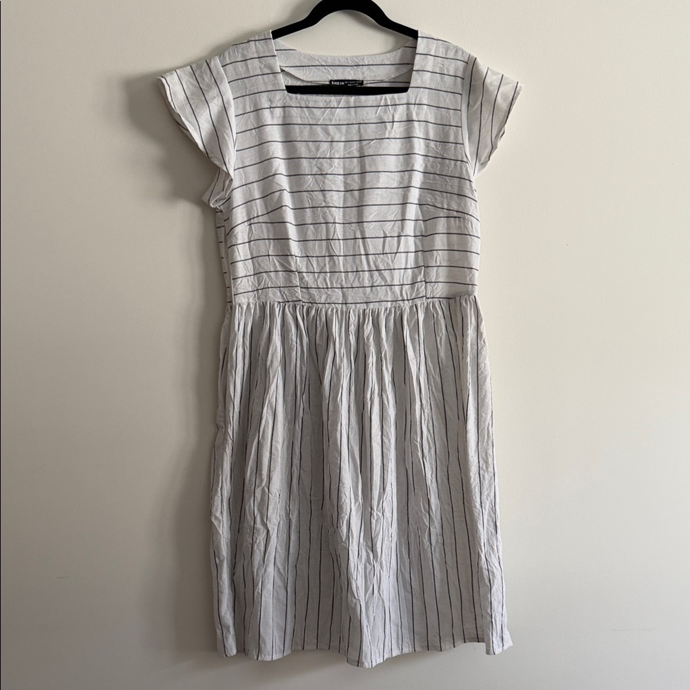 SHEIN White & Black Striped Midi Dress